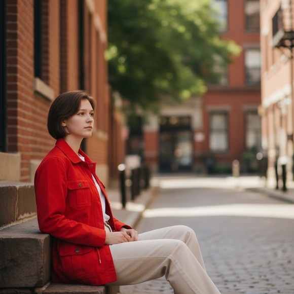 Tommy Hilfiger Bright Red Utility Jacket. Drawstring snap buttons. 4 pockets - Picture 10 of 11